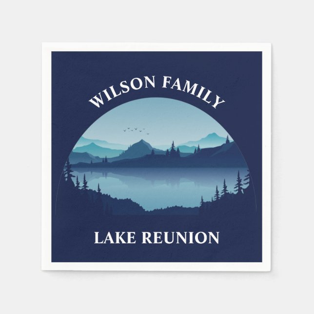 Personalised Family Reunion Blue Lake Vacation Napkin (Front)