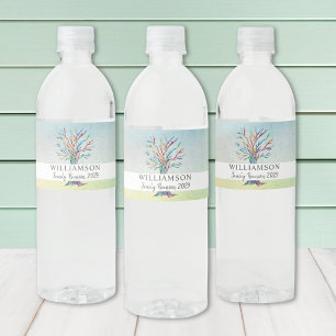 Personalised Family Reunion Family Tree Watercolor Water Bottle Label