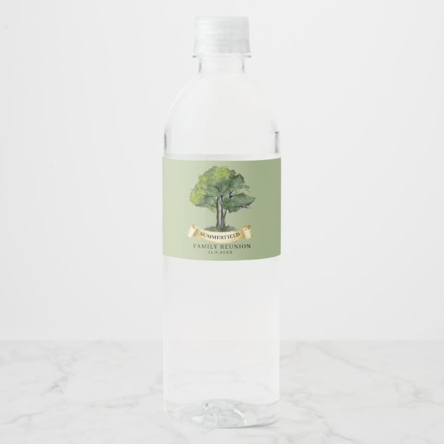 Personalised Family Reunion Genealogy Tree Custom Water Bottle Label (Front)