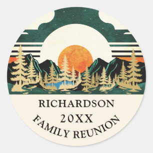 Personalised Family Reunion Outdoor Retro Sunset Classic Round Sticker