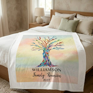Personalised Family Reunion Rainbow Tree Fleece Blanket