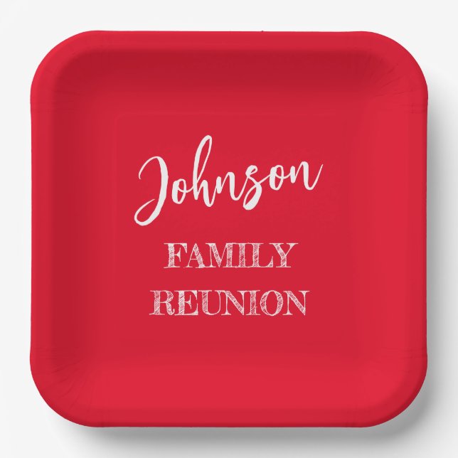 Personalised Family Reunion Red Paper Plate (Front)