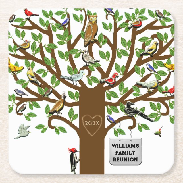 Personalised Family Reunion Square Paper Coaster (Front)
