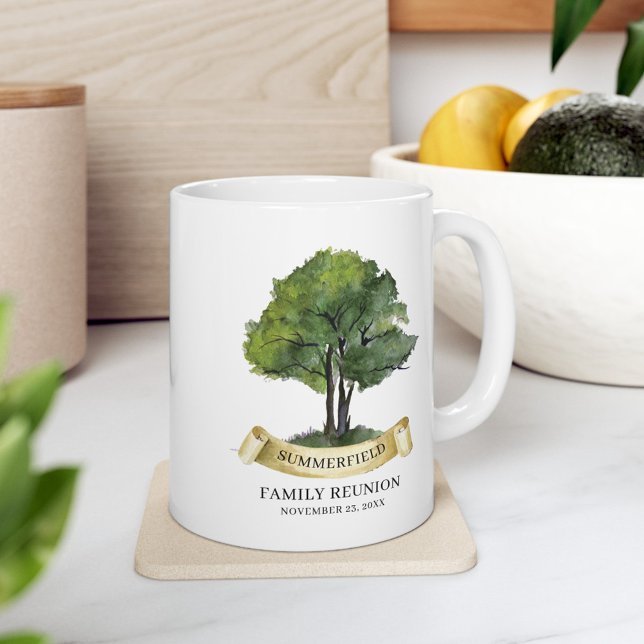 Personalised Family Reunion Tree Ribbon Name Coffee Mug (Custom Family Reunion Cousins Crew Genealogy Tree White 11oz Coffee Mug)