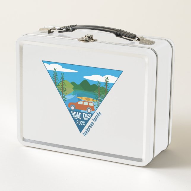 Personalised family Road trip into the mountain Metal Lunch Box (Front)