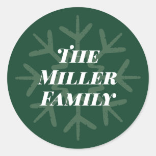 Personalised Family Signature Snowflake Green Classic Round Sticker