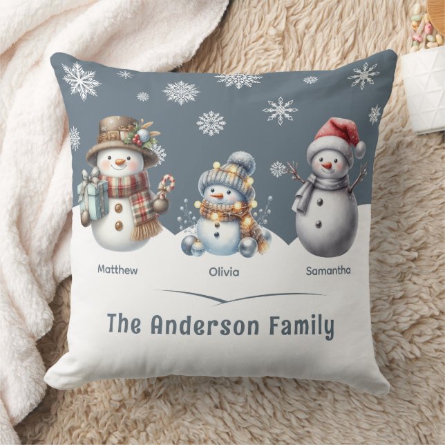 Personalised Family Snowman Holiday Cushion (Blanket)