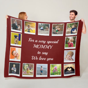 Personalised Family Square Photo Collage Red Fleece Blanket