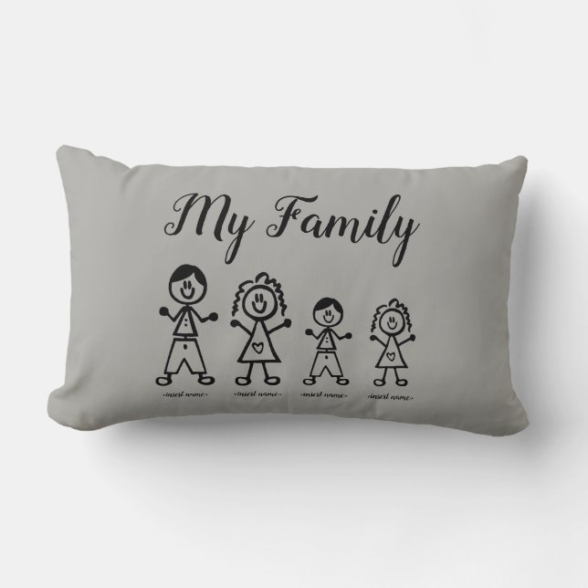 Personalised Family Stick Figure Pillow (Front)