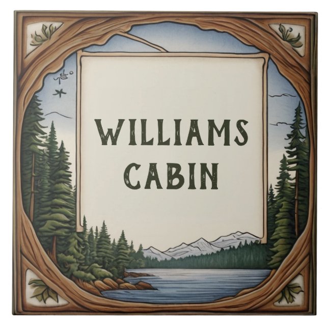 Personalised Family Surname Cabin Last Name Plaque Tile (Front)