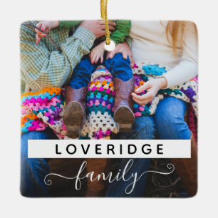 Personalised Family Surname Custom Photo Christmas Ceramic Ornament