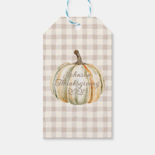 Personalised Family Thanksgiving Neutral Gingham Gift Tags