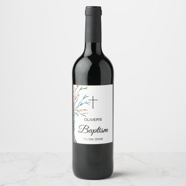 Personalised Family Tree Baptism Christening Wine Label (Front)