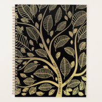 Personalised Family Tree Black Gold Leaves