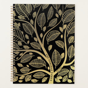 Personalised Family Tree Black Gold Leaves Planner