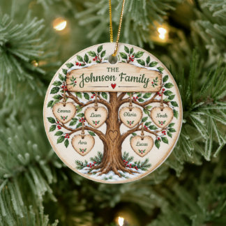 Personalised Family Tree Christmas Ceramic Tree Decoration