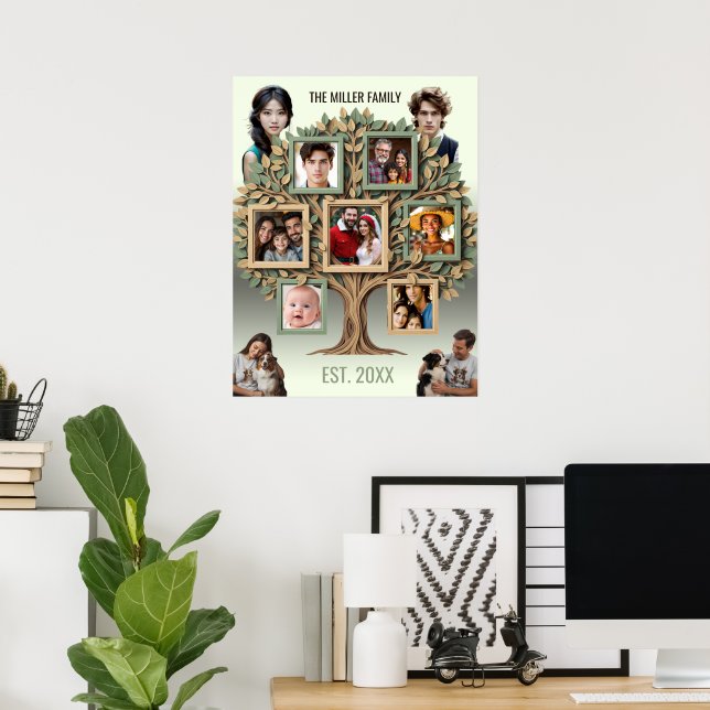 Personalised Family Tree Photo Wall Scroll Poster (Home Office)
