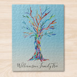 Personalised Family Tree Puzzle<br><div class="desc">Personalised Family Tree Puzzle
This stylish puzzle is decorated with a colourful Family Tree design on a blue ombre background.
Customise it with your family name.
The tree was originally made in mosaic using tiny pieces of coloured glass.
Original Mosaic © Michele Davies.</div>