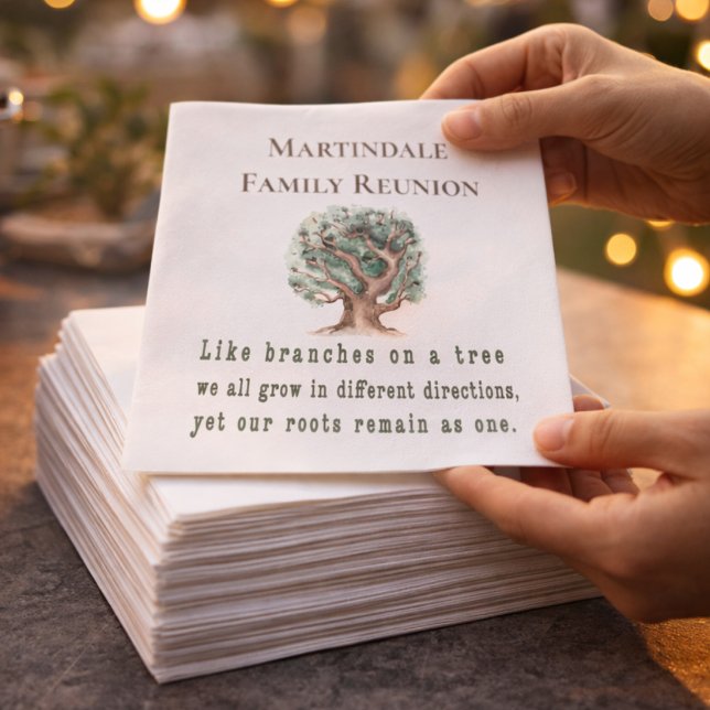 Personalised Family Tree Reunion Napkin (Elegant family reunion napkins with sweet quote and custom family tree design for lasting memories!!)