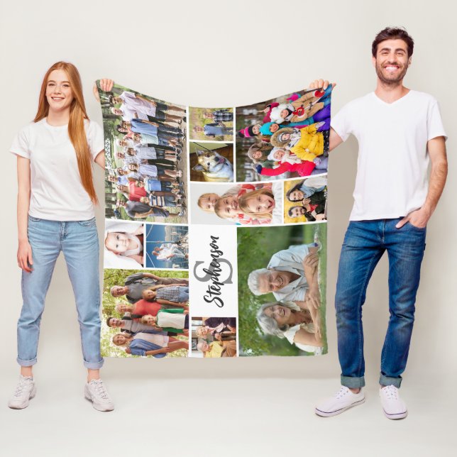 Personalised Family Unique 11 Photo Collage Simple Fleece Blanket (In Situ)