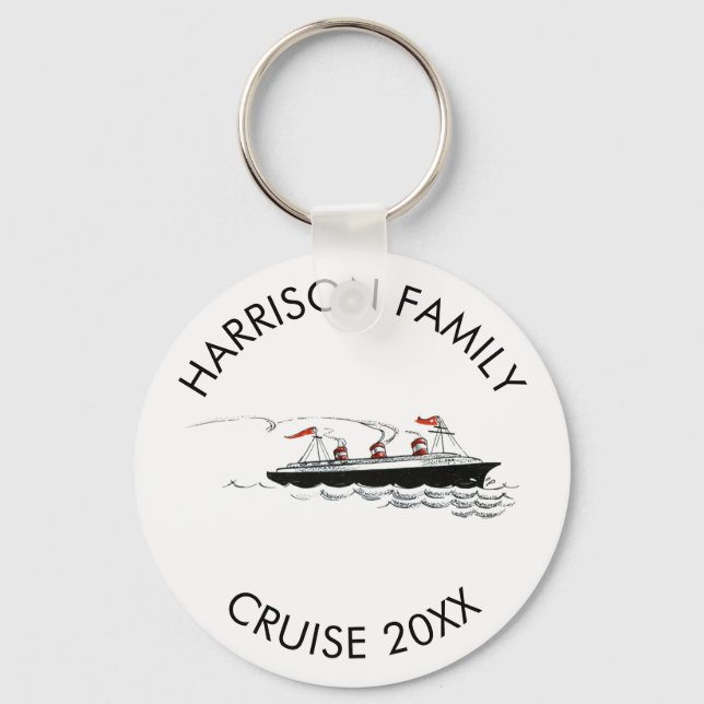Personalised Family Vacation Cruise | Vintage Ship Key Ring (Front)