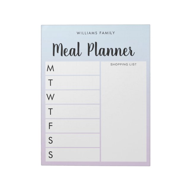 Personalised Family Weekly Meal Planner Notepad (Rotated)