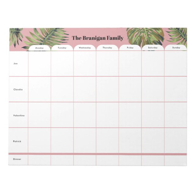 Personalised Family Weekly Planner Notepad (Front)