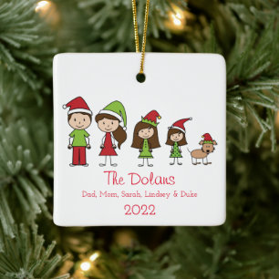Personalised Family with Dog Christmas Ceramic Orn Ceramic Ornament