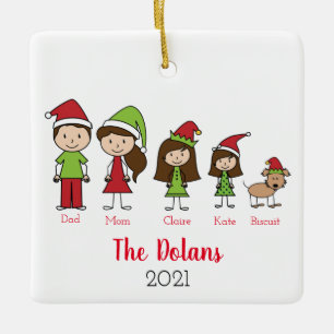 Personalised Family with Dog Christmas Ceramic Orn Ceramic Ornament