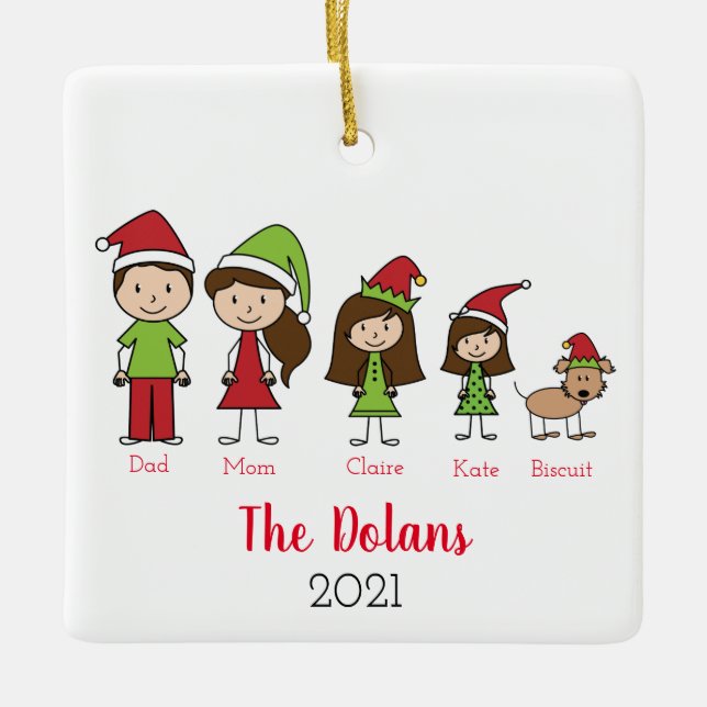 Personalised Family with Dog Christmas Ceramic Orn Ceramic Ornament (Front)