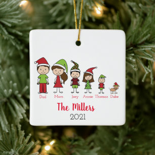 Personalised Family with Dog Christmas Ceramic Ornament
