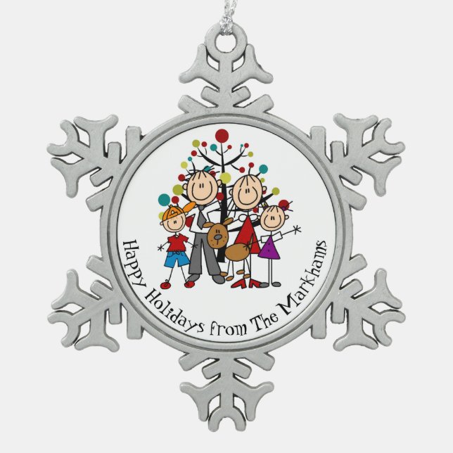Personalised Family With Dog Snowflake Ornament (Front)