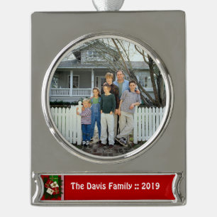 Personalised Family Yearly Photo For Christmas Silver Plated Banner Ornament