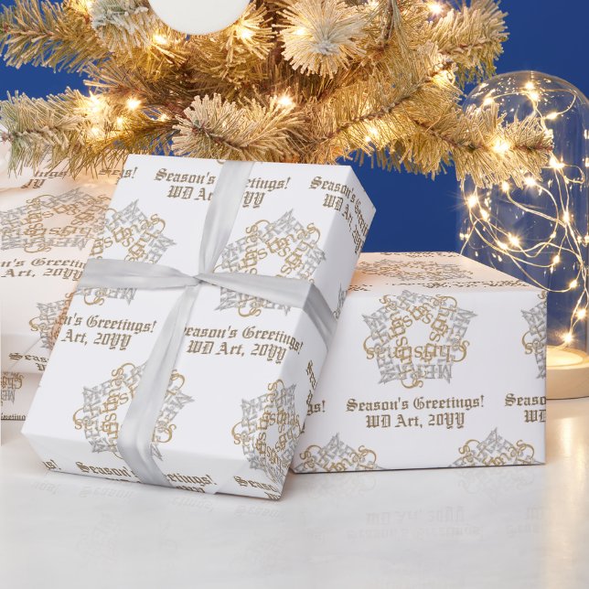 Personalised Fancy Merry Christmas Gold Silver Wrapping Paper (Holidays)