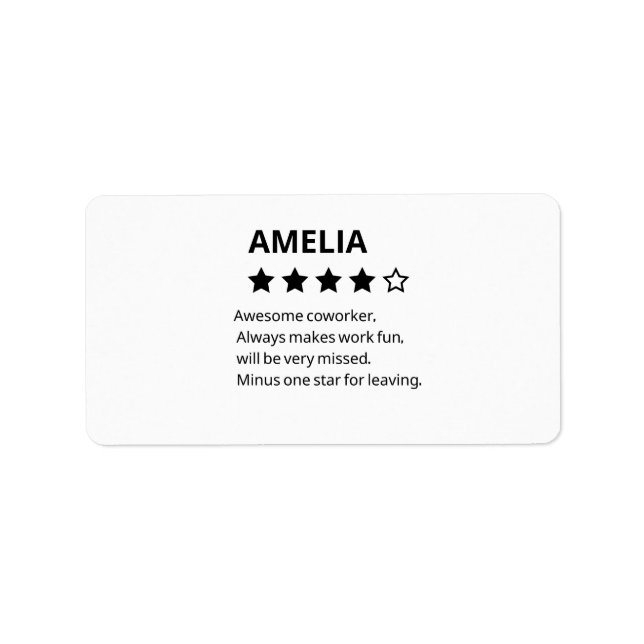Personalised Farewell Gift – Funny 4-Star Coworker Label (Front)