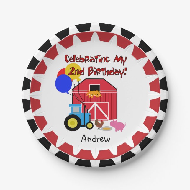 Personalised Farm 2nd Birthday Paper Plates (Front)