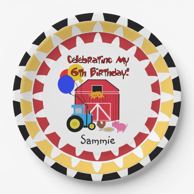 Personalised Farm 6th Birthday Paper Plates (Front)