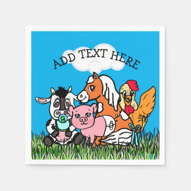 Personalised Farm Animals Baby Shower Napkin (Front)