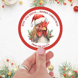 Personalised Farm Theme Rooster Christmas Classic Round Sticker