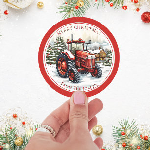 Personalised Farm Tractor Christmas Classic Round Sticker