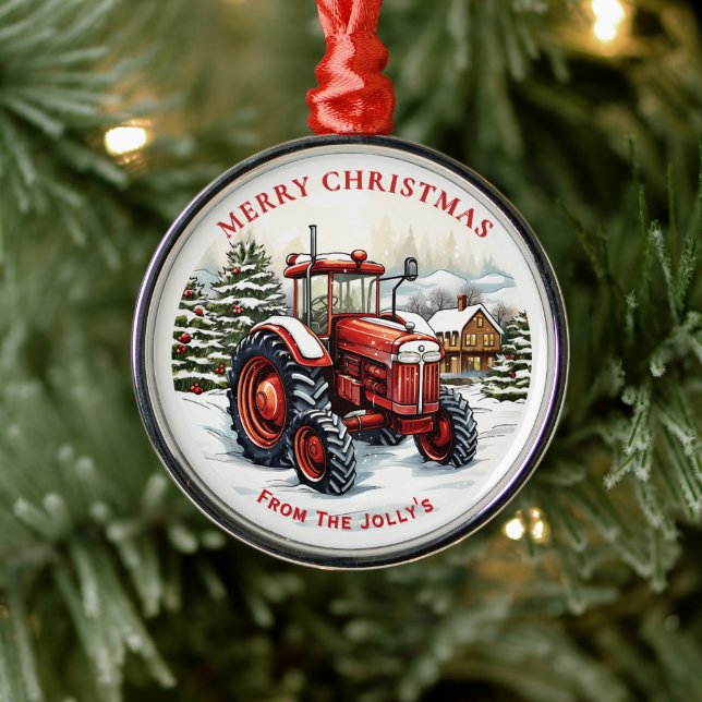  Personalised Farm Tractor Christmas Metal Tree Decoration (Tree)