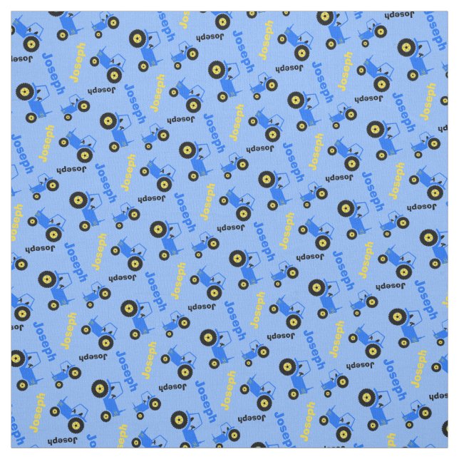 Personalised farm tractor name blue yellow fabric (Swatch)