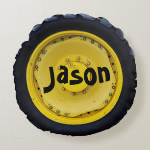 Personalised Farm Tractor Wheel Round Cushion
