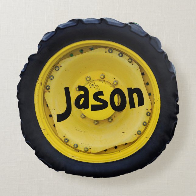 Personalised Farm Tractor Wheel Round Cushion (Front)