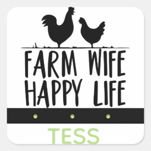 Personalised Farm Wife Happy Life Design Square Sticker