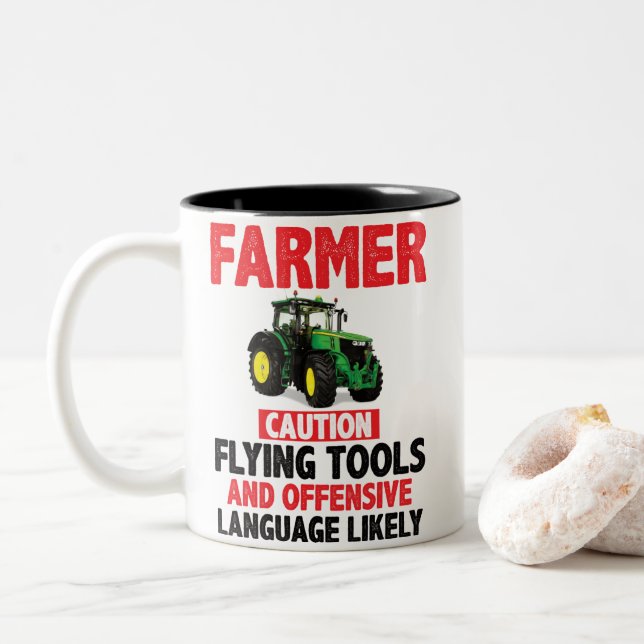 Personalised FARMER 'Mug' Two-Tone Coffee Mug (With Donut)