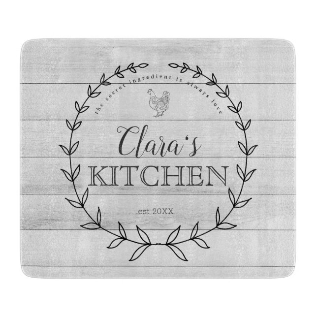 Personalised Farmhouse Grey Wood Cutting Board (Front)