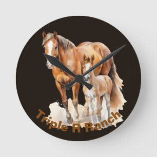 Personalised Farmhouse Horse & Baby. Horse Lovers Round Clock