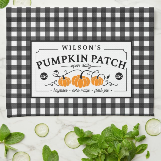 Personalised Farmhouse Pumpkin Patch Tea Towel (Folded)