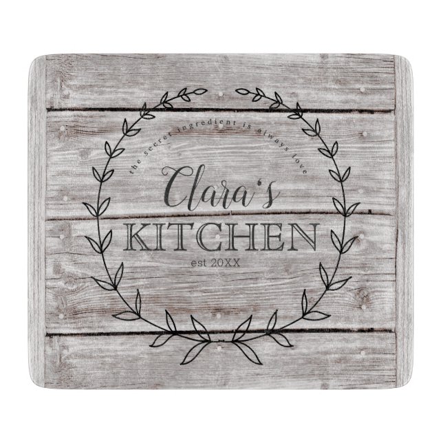 Personalised Farmhouse Rustic Weathered Wood Cutting Board (Front)